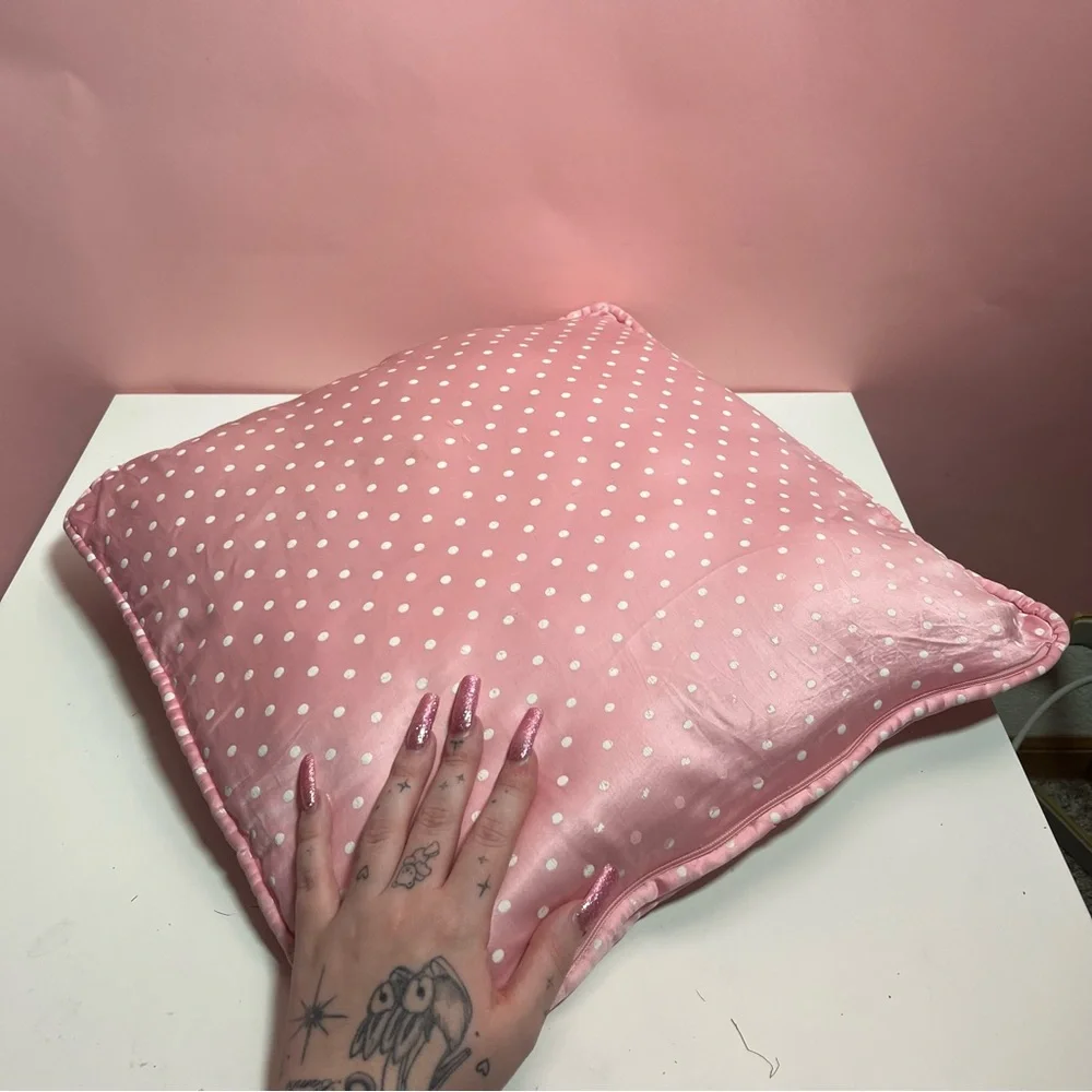 Y2K 2000s preppy pink polkadot throw pillow